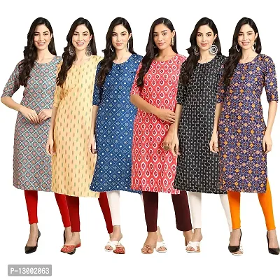 Trendy Crepe Printed Straight Kurta Combo For Women Pack Of 6