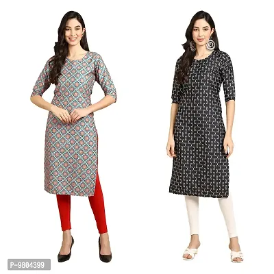 Stylish Digital Printed Woman Crepe Multicolored Kurtis Pack of 2-thumb0