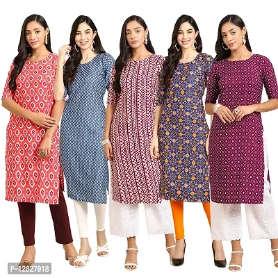 Women Crepe Digital Printed Straight Kurti { Pack of 5 }