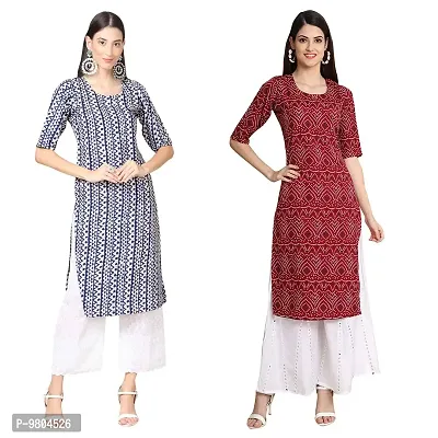 Stylish Digital Printed Woman Crepe Multicolored Kurtis Pack of 2-thumb0