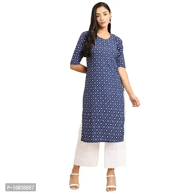 Stylish Blue Crepe Ethnic Motif Straight Kurta For Women-thumb0