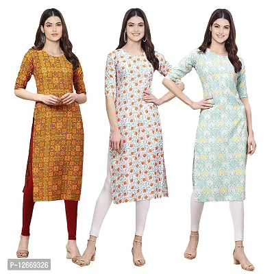 Women Crepe Digital Printed Straight Kurti  Pack of 3