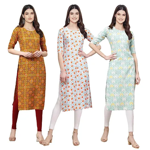 Stylish Crepe Straight Kurta For Women- Pack Of 3