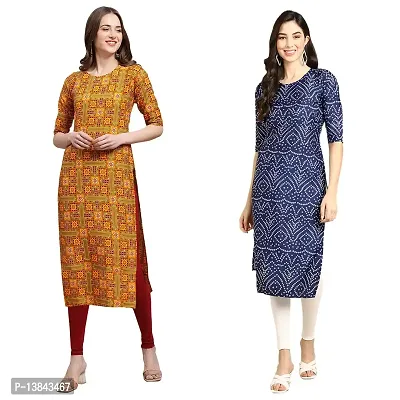 Alluring Crepe Printed Straight Kurta For Women- Pack Of 2-thumb0