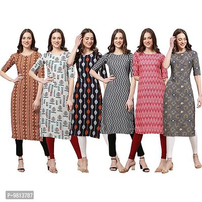 Women Crepe Digital Printed Straight Kurti  Pack of 6