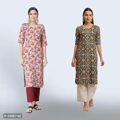 Women Stylish Crepe Ethnic Motif Casual Straight Kurta