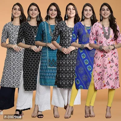 Fancy Crepe Printed Kurtas For Women Pack Of 6-thumb0