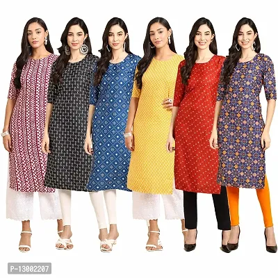 Trendy Crepe Printed Straight Kurta Combo For Women Pack Of 6