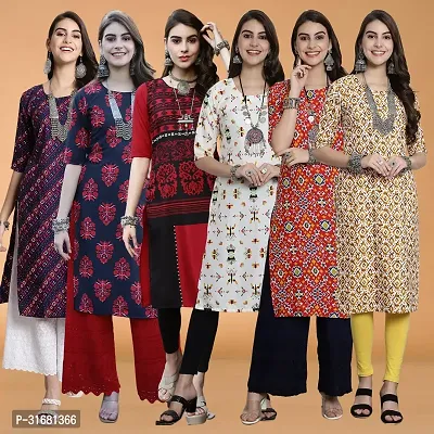 Fancy Crepe Printed Kurtas For Women Pack Of 6