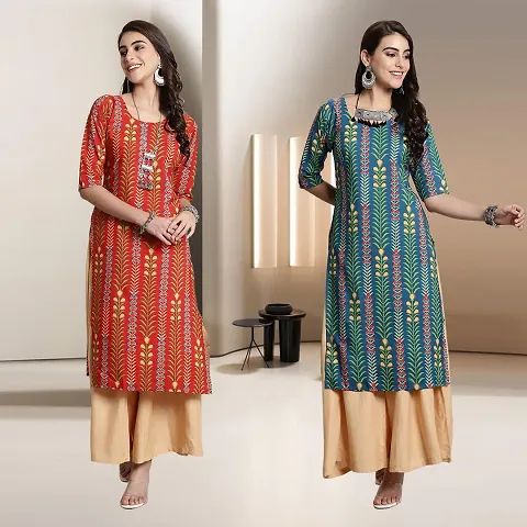 Fancy Straight Crepe Kurti - Pack Of 2