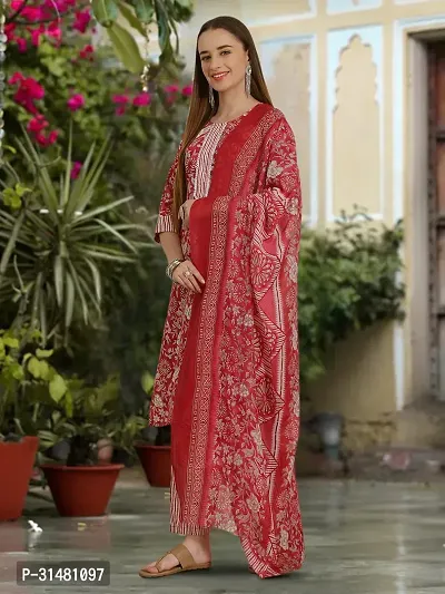 Stylish Cotton Blend Printed Kurta With Pant And Dupatta Set For Women-thumb4