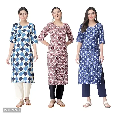 New Crepe Combo Printed Kurtis For Women Pack Of 3-thumb0