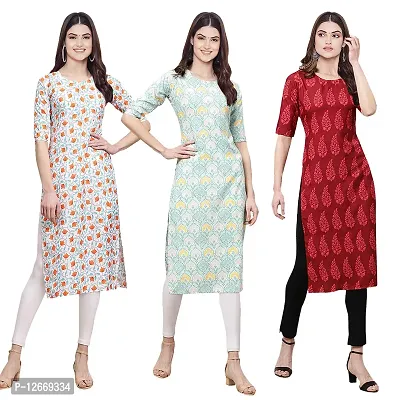 Women Crepe Digital Printed Straight Kurti  Pack of 3