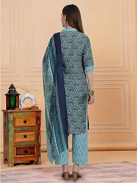 Stylish Teal Cotton Blend Printed Kurta, Bottom and Dupatta Set For Women-thumb1