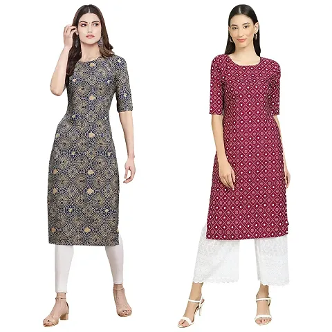 Stylish Crepe Straight Kurta For Women- Pack Of 2