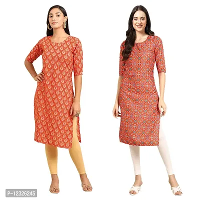 Straight Multicoloured Printed Crepe Kurta Pack Of 2