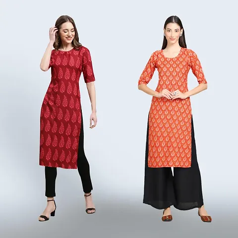 Stylish Crepe Printed Straight Kurta Combo of 2