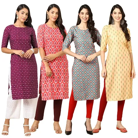 Stylish Crepe Printed Kurti - Pack of 4