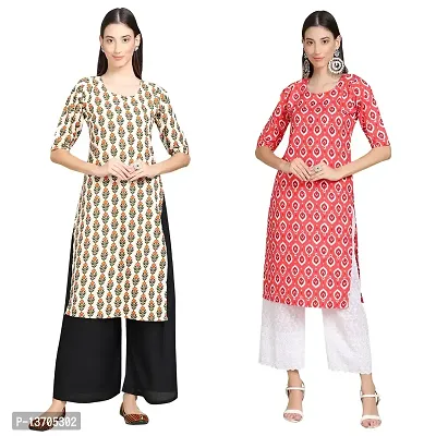 Stylish Crepe Printed Straight Kurta For Women- Pack Of 2