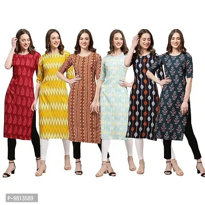 Women Crepe Digital Printed Straight Kurti  Pack of 6-thumb0