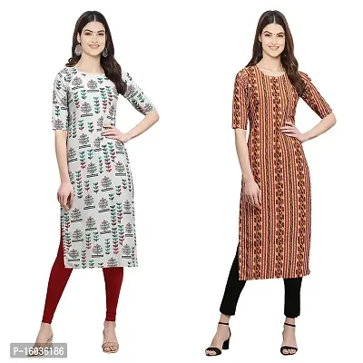 Stylish Straight Printed Crepe Kurta For Women -Pack Of 2-thumb0