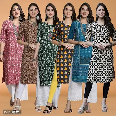 Fancy Crepe Printed Kurtas For Women Pack Of 6