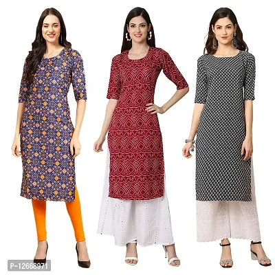 Women Crepe Digital Printed Straight Kurti  Pack of 3