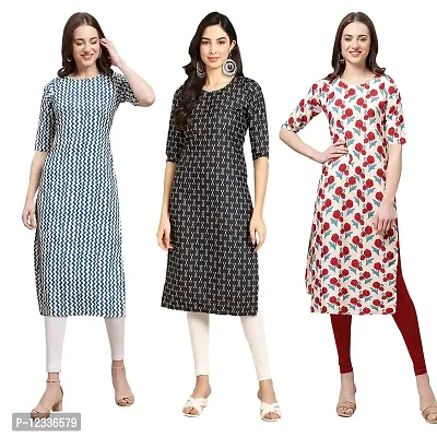 Elite Crepe Printed Straight Stitched Kurta For Women- Pack Of 3-thumb0