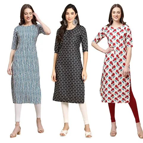 Stylish Crepe Straight Kurta For Women- Pack Of 3