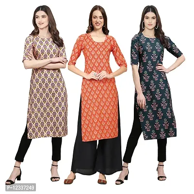 Elite Crepe Printed Straight Stitched Kurta For Women- Pack Of 3-thumb0