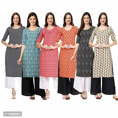 Women Crepe Digital Printed Straight Kurti  Pack of 6