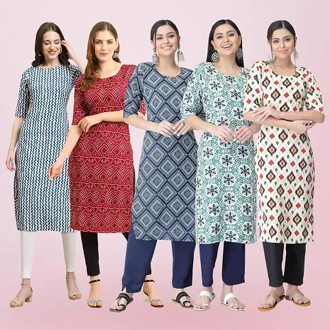 Stylish Crepe Straight Printed Kurta - Pack Of 5