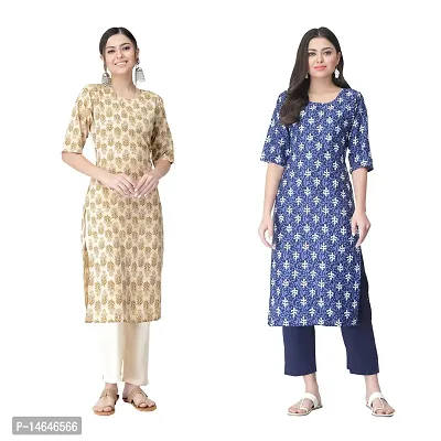 Attarctive Crepe Printed Straight Kurti Combo For Women Pack Of 2-thumb0