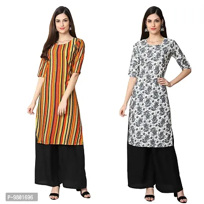 Stylish Digital Printed Woman Crepe Multicolored Kurtis Pack of 2-thumb0