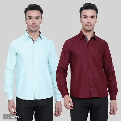 Elegant Cotton Multicoloured Long Sleeves Formal Shirt For Men- Pack Of 2