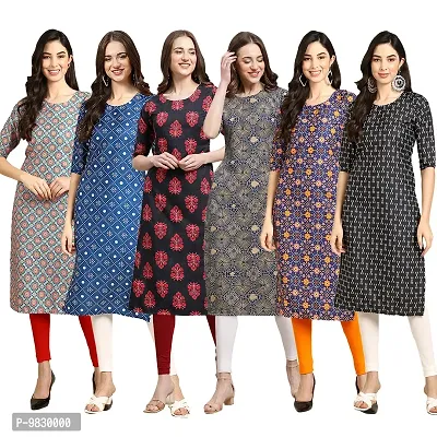 Women Crepe Digital Printed Straight Kurti  Pack of 6