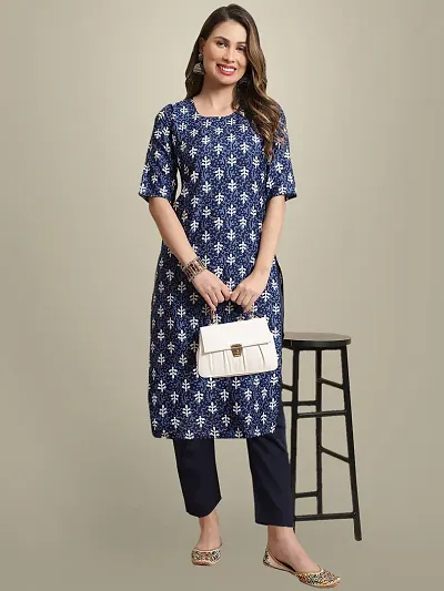 Best Quality !! Crepe Printed Casual Kurta With Bottom Set