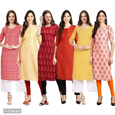 Women Crepe Digital Printed Straight Kurti  Pack of 6