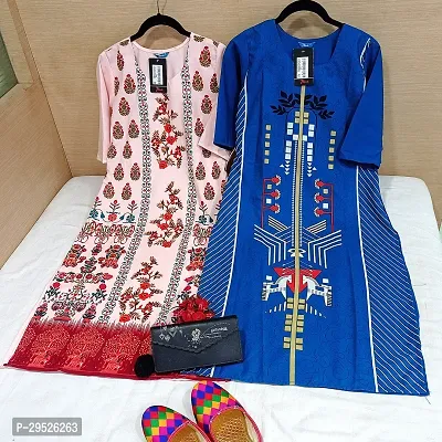 Stylish Multicoloured Crepe Stitched Kurta For Women Combo Of 2-thumb0