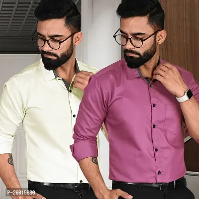 Comfortable Multicoloured Cotton Long Sleeve Formal Shirt For Men Pack Of 2