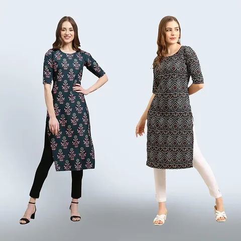 Women's Crepe Digital Straight Kurti {Pack of 2}