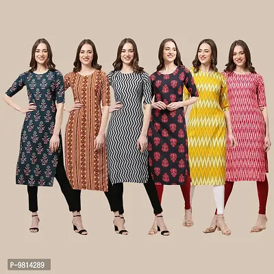 Women Crepe Digital Printed Straight Kurti  Pack of 6-thumb0