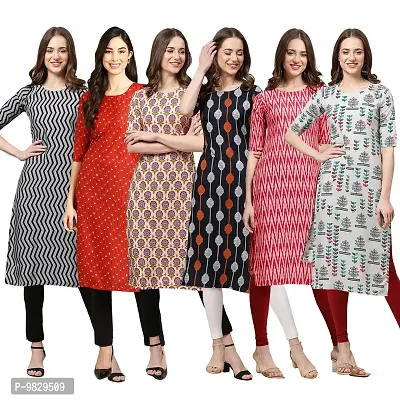 Women Crepe Digital Printed Straight Kurti  Pack of 6