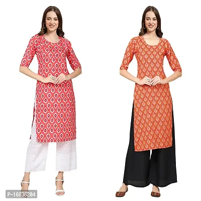 Stylish Straight Printed Crepe Kurta For Women -Pack Of 2