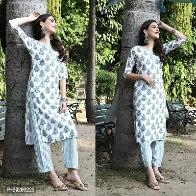 Elegant Cotton Printed Kurta with Pant And Dupatta Set For Women