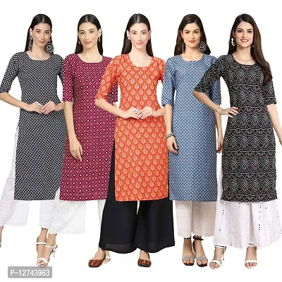 Stylish Crepe Digital Printed Straight Kurti For Women Pack of 5