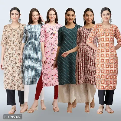 Women Stylish Crepe Printed Straight Kurta Combo-thumb0