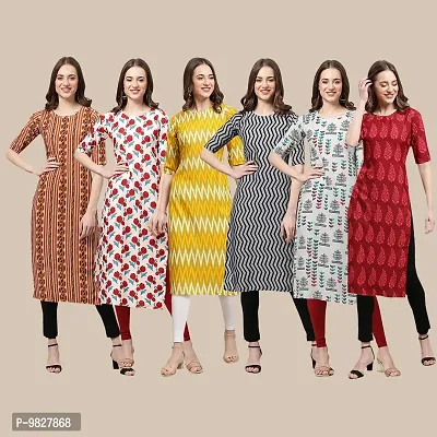 Women Crepe Digital Printed Straight Kurti  Pack of 6-thumb0