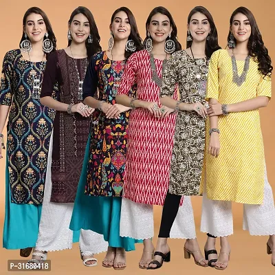 Fancy Crepe Printed Kurtas For Women Pack Of 6-thumb0