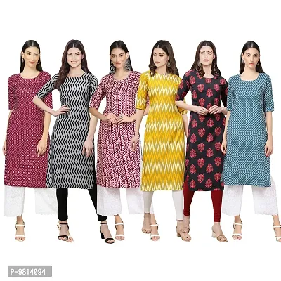 Women Crepe Digital Printed Straight Kurti  Pack of 6